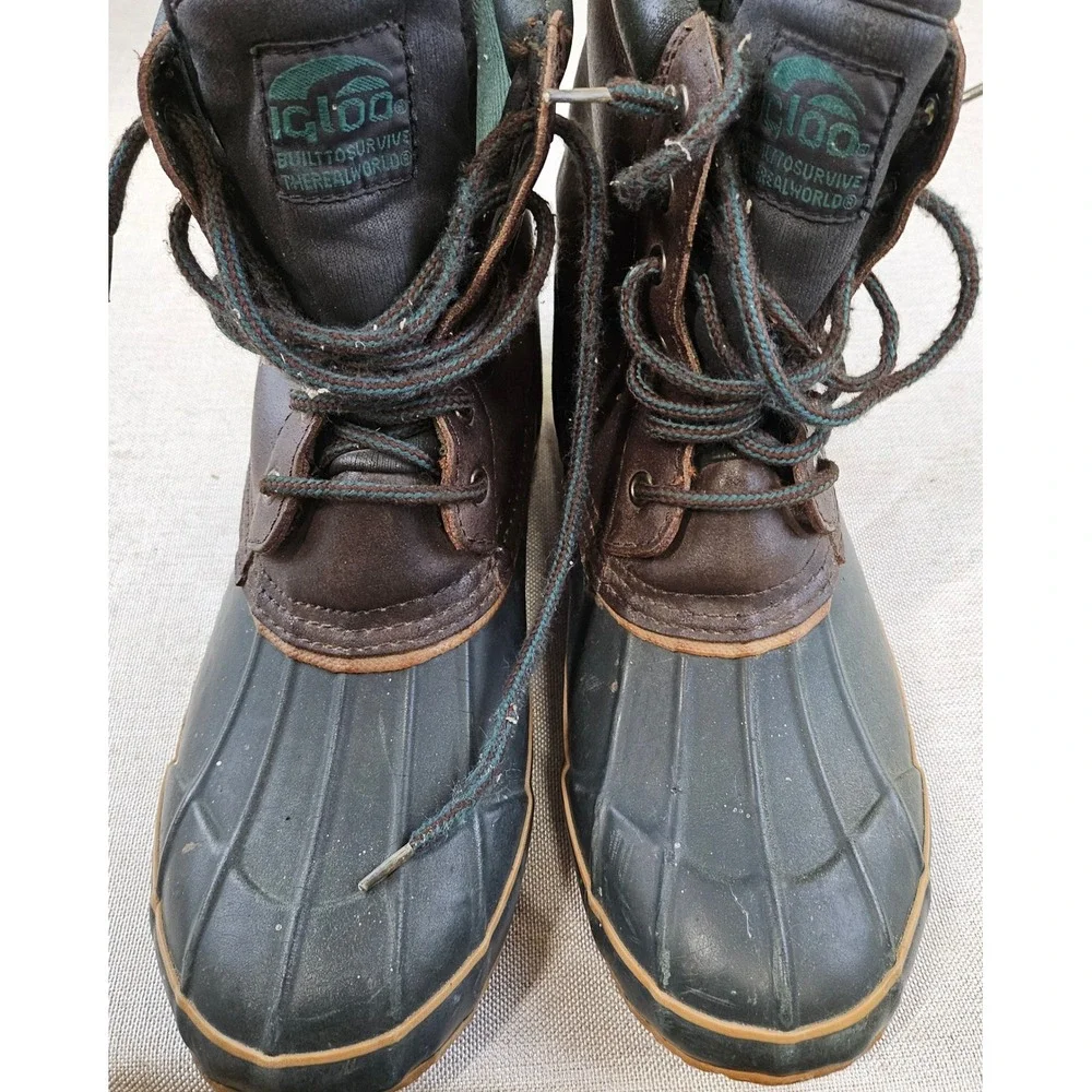 Igloo Duck Boots Mens 10 Brown Green Leather Insulated Thermolite Steel Shank‎